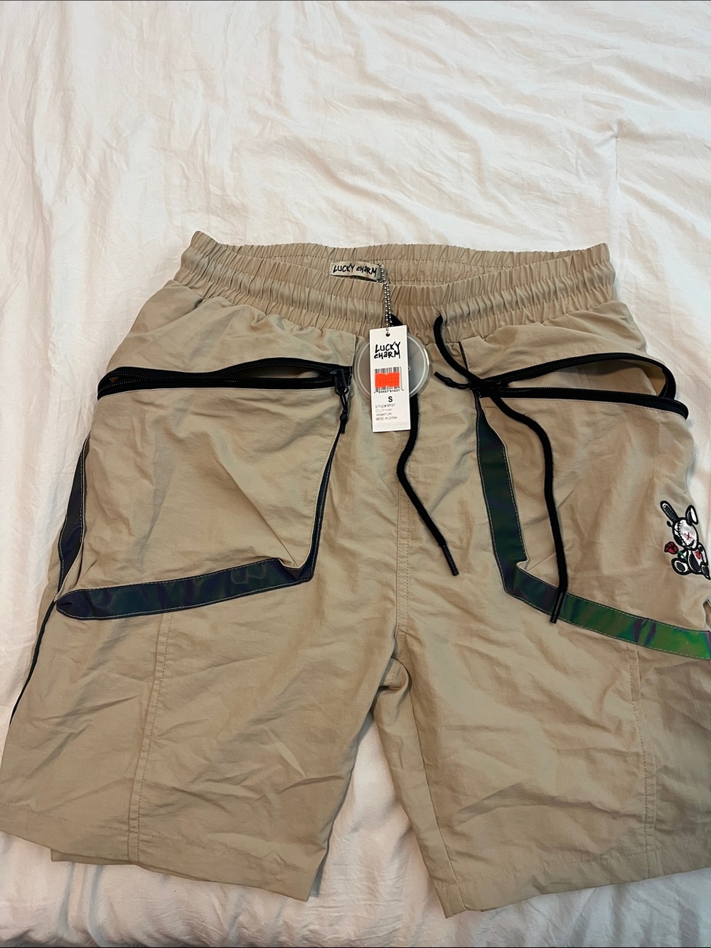 Lucky Brand Khaki Shorts with Black Trim and Embroidered Bunny